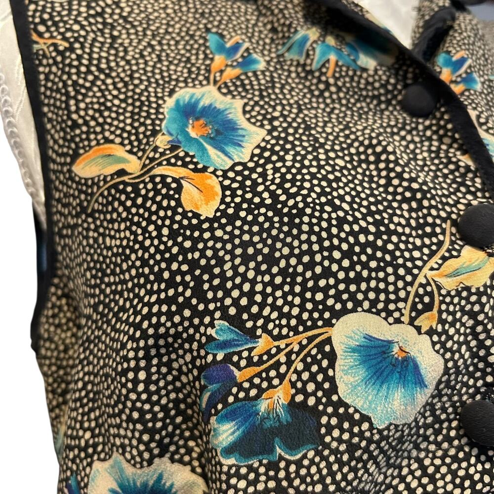 Vintage 00s Black Silk Floral Polka Dot Sleeveless Vest Top Size 8 - Picture 10 of 14